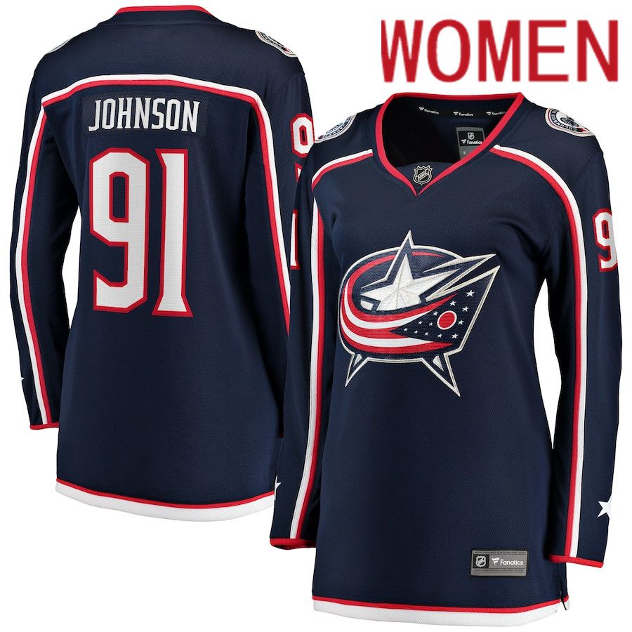 Women Columbus Blue Jackets #91 Kent Johnson Fanatics Branded Navy Home Breakaway Player NHL Jersey->columbus blue jackets->NHL Jersey